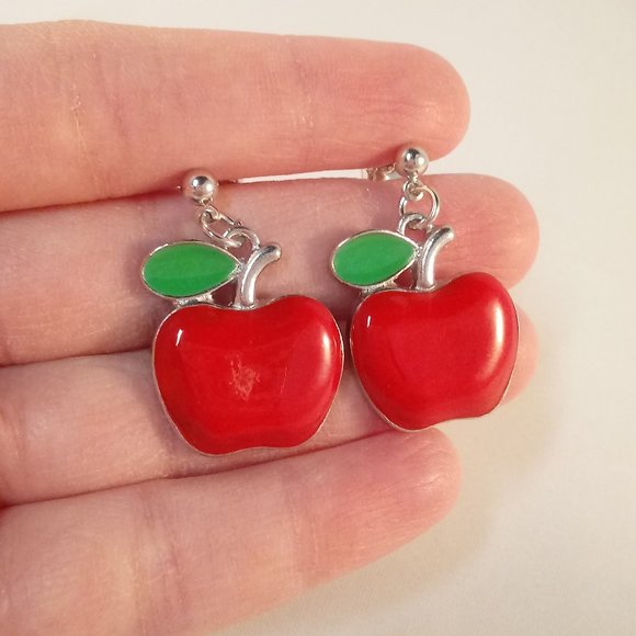 Kristy's Jewels Jewelry - Silver Red Apple Ball Stud Fashion Earrings